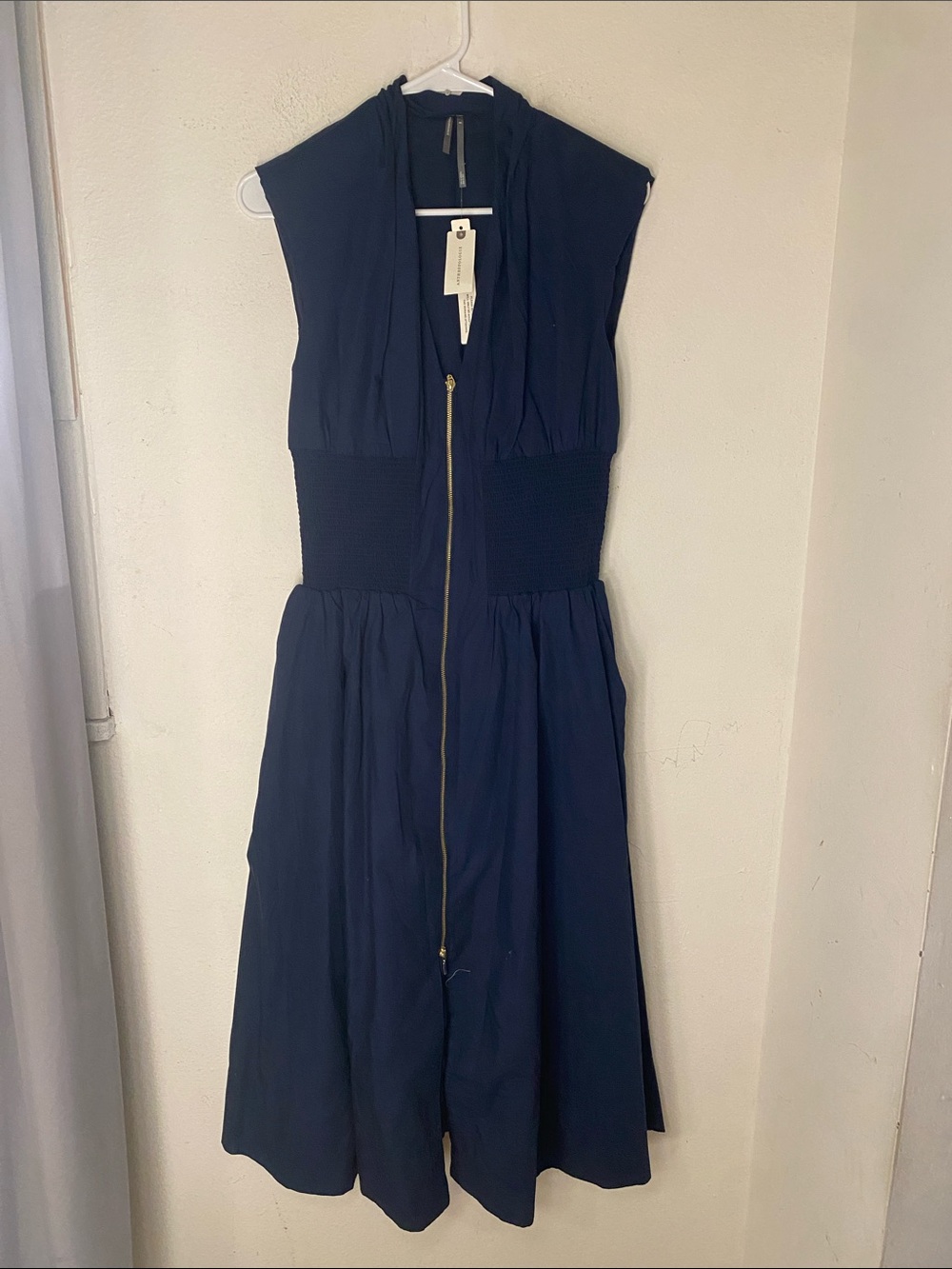 Navy Sleeveless Zip-Front Midi Dress